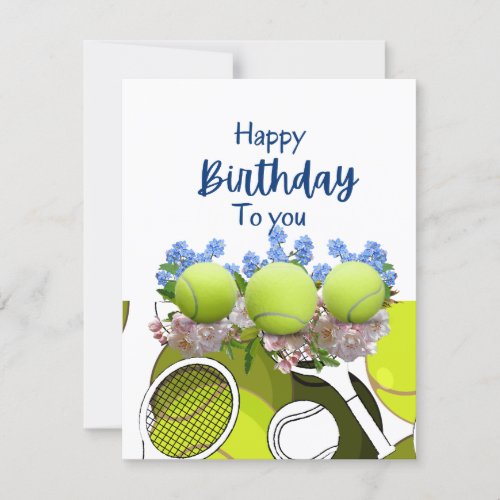 Tennis ball and racket black  white Birthday   Card