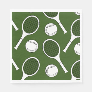 Tennis ball and racket black white on green napkins