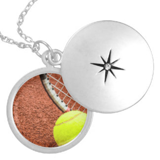 Tennis Ball and Racket Closeup Silver Plated Necklace