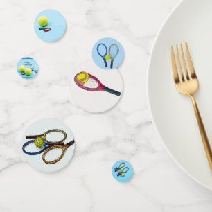 Tennis ball and racket Happy Birthday blue  Confetti