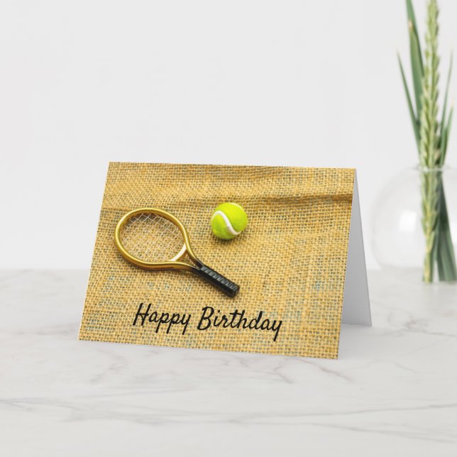 Tennis ball and racket happy birthday card (Front)