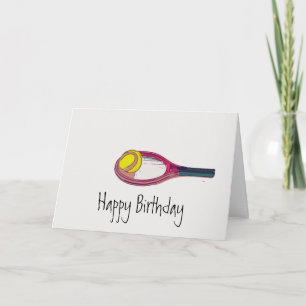 Tennis ball and racket happy birthday card