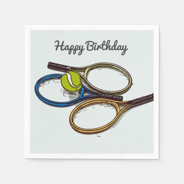 Tennis ball and racket Happy Birthday  Napkins (Front)
