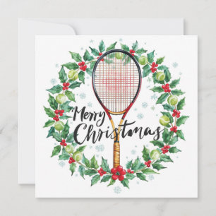 Tennis Ball and Racket Merry Christmas Holiday Card