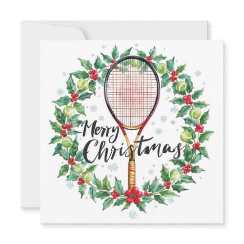 Tennis Ball  and Racket Merry Christmas Holiday Card
