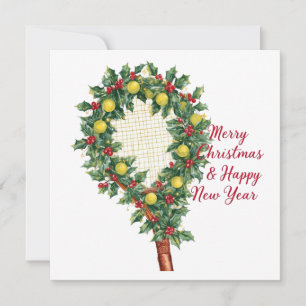 Tennis Ball and Racket Merry Christmas Holiday Card