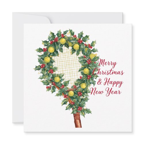 Tennis Ball  and Racket Merry Christmas Holiday Card