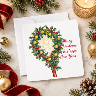 Tennis Ball and Racket Merry Christmas Holiday Card