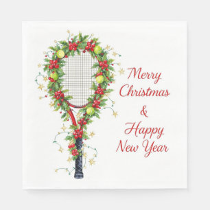 Tennis Ball and Racket Merry Christmas Holiday Napkins