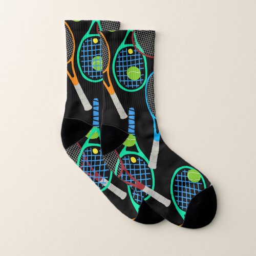Tennis ball and Racket on Black  Socks