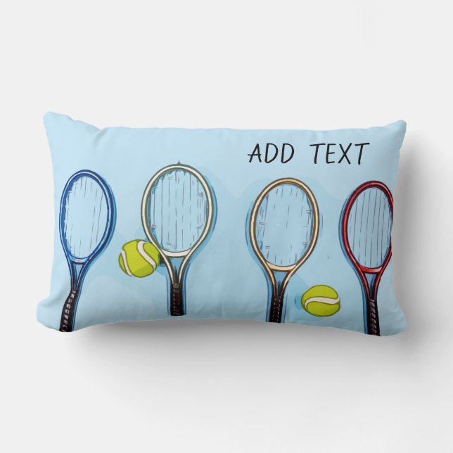 Tennis ball and racket on blue background lumbar pillow (Front)