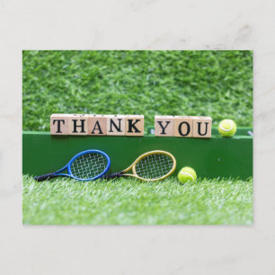 Tennis ball and racket Thank you coach or player Postcard