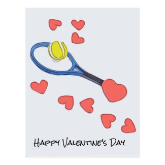 Tennis ball and racket with red heart Valentine Postcard