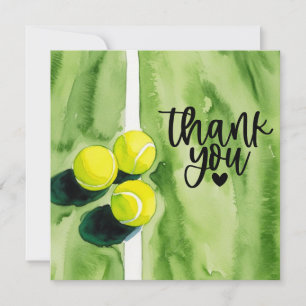 Tennis ball and Thank you word  watercolor Card