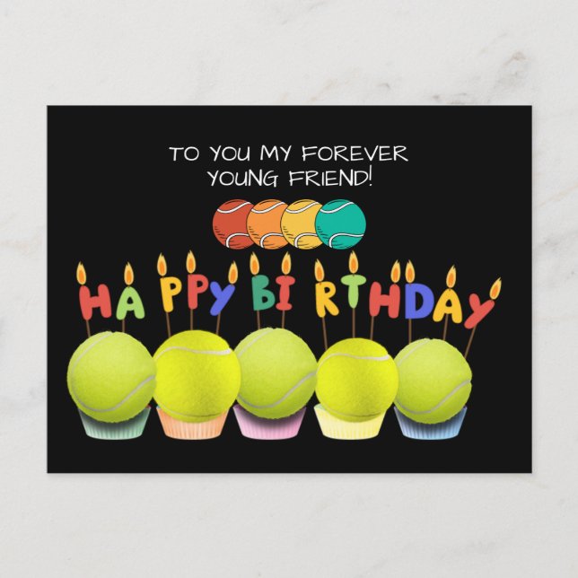 Tennis ball  balloon with happy birthday     postcard (Front)