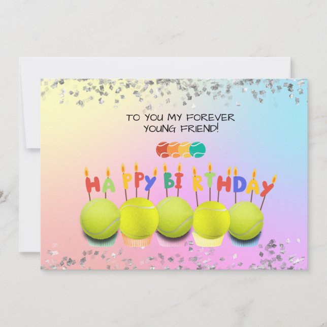 Tennis ball birthday cupcake colorful background  invitation (Front)