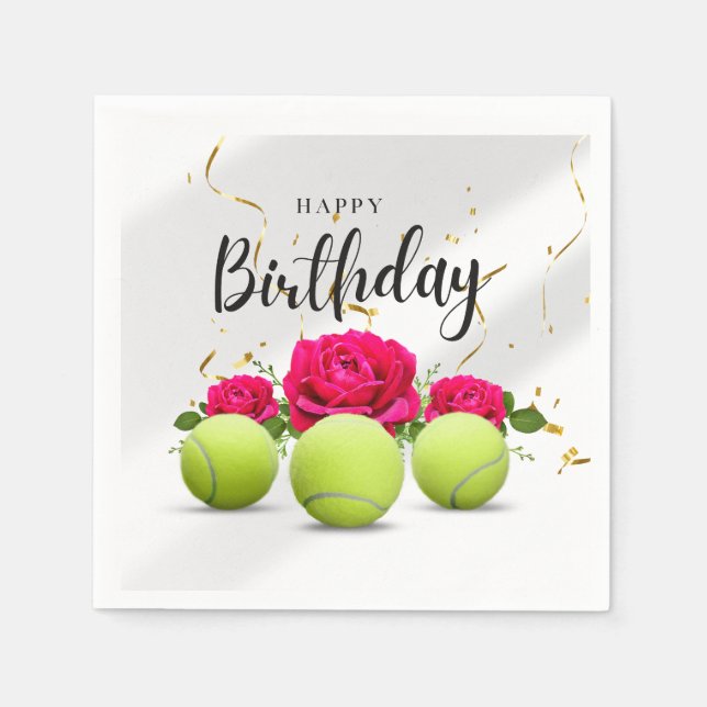 Tennis ball birthday with flowers for Player Napkins (Front)