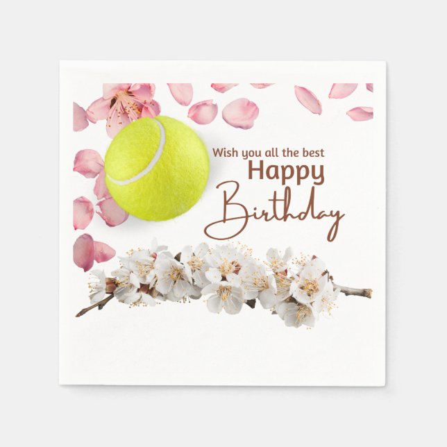 Tennis ball birthday with flowers for Player  Napkins (Front)