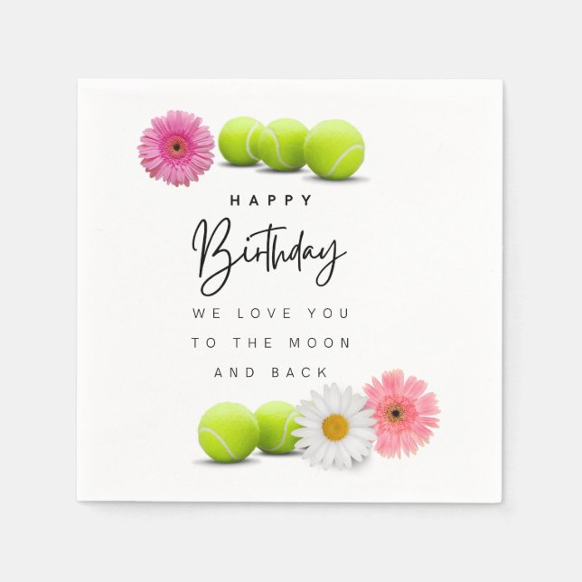Tennis ball birthday with flowers love to moon  napkins (Front)