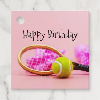 Tennis ball birthday with racket birthday favor favor tags