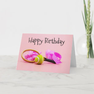 Tennis ball birthday with racket  birthday  pink card