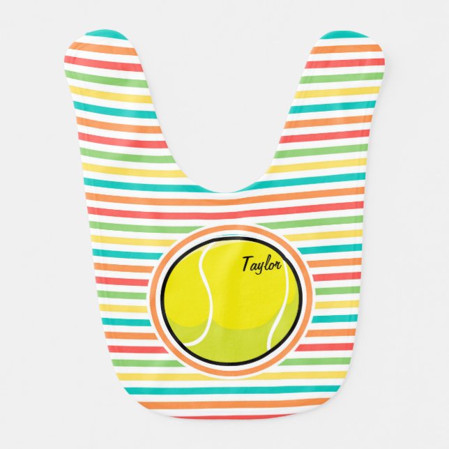 Tennis Ball; Bright Rainbow Stripes Bib (Front)