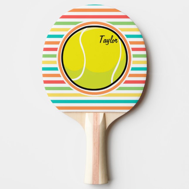 Tennis Ball; Bright Rainbow Stripes Ping-Pong Paddle (Front)