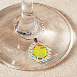 Tennis Ball; Bright Rainbow Stripes Wine Charm