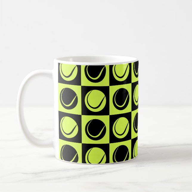 Tennis Ball Checkered Seamless Pattern Coffee Mug (Left)