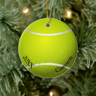 Tennis Ball Christmas Ceramic Ornament