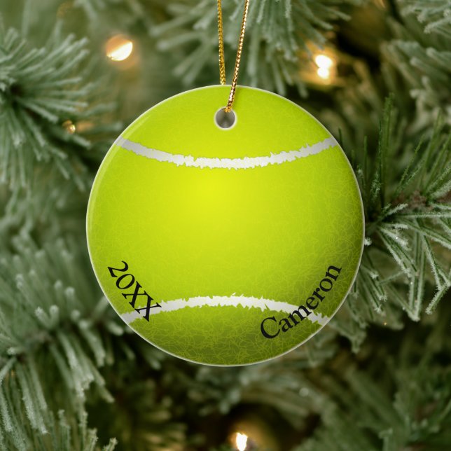Tennis Ball Christmas Ceramic Ornament (Tree)