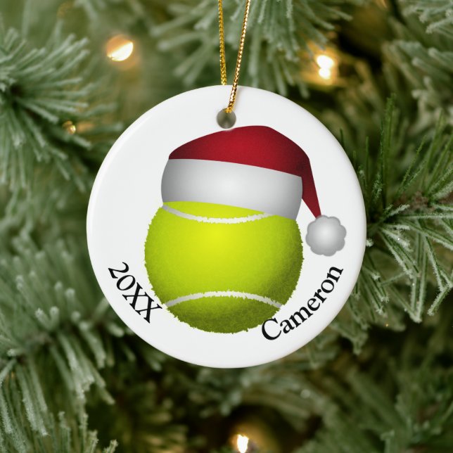 Tennis Ball Christmas Ceramic Ornament (Tree)