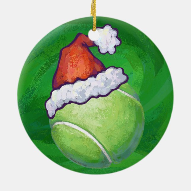 Tennis Ball Christmas Green Ceramic Ornament (Back)