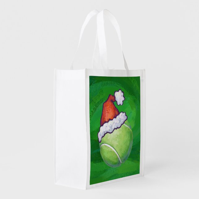 Tennis Ball Christmas Green Reusable Grocery Bag (Back Side)