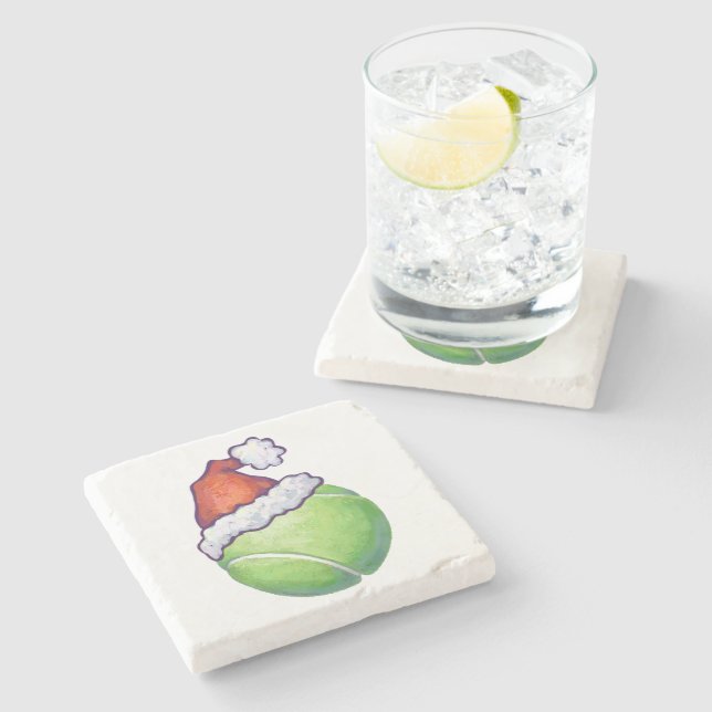 Tennis Ball Christmas Green Stone Coaster (Side)