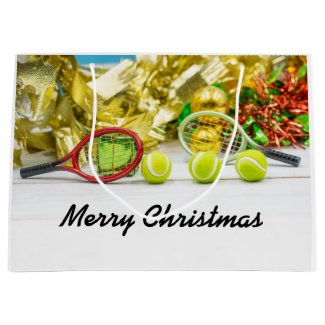Tennis ball Christmas ornament with racket Large Gift Bag