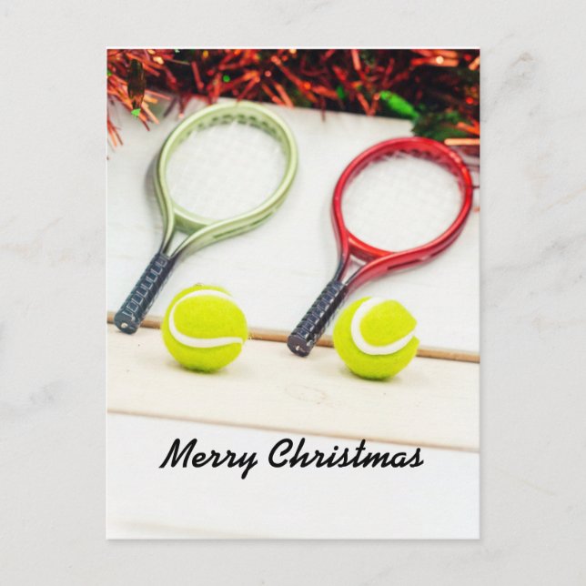 Tennis ball Christmas ornament with racket Postcard (Front)