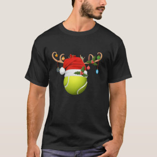 Tennis Ball Christmas Reindeer Santa Hat Sports Pl T-Shirt