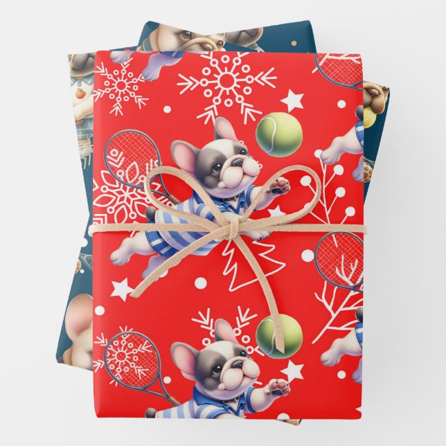 Tennis Ball Christmas Themed with Santa Claus Wrapping Paper Sheets (In situ)