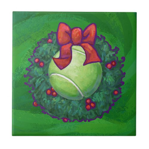 Tennis Ball Christmas Wreath on Green Ceramic Tile