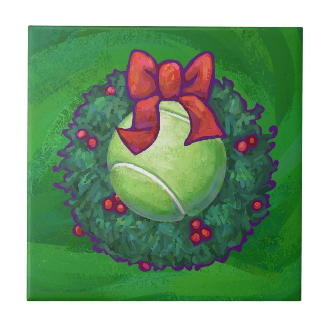 Tennis Ball Christmas Wreath on Green Ceramic Tile (Front)