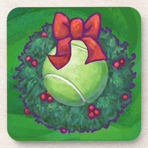 Tennis Ball Christmas Wreath on Green Coaster