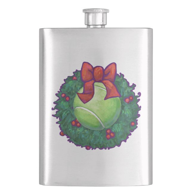 Tennis Ball Christmas Wreath on Green Flask (Front)