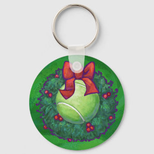 Tennis Ball Christmas Wreath on Green Keychain