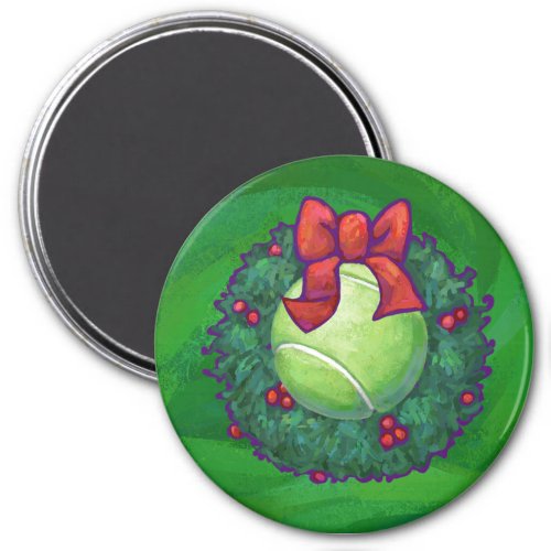 Tennis Ball Christmas Wreath on Green Magnet
