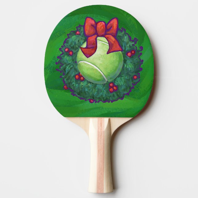 Tennis Ball Christmas Wreath on Green Ping Pong Paddle (Back)