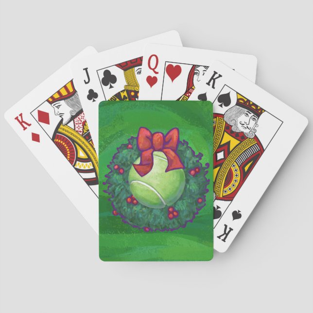 Tennis Ball Christmas Wreath on Green Poker Cards (Back)