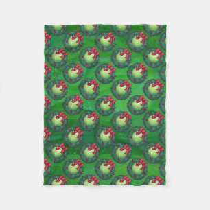 Tennis Ball Christmas Wreath Pattern on Green Fleece Blanket