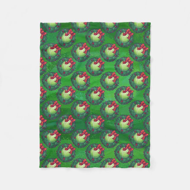 Tennis Ball Christmas Wreath Pattern on Green Fleece Blanket (Front)