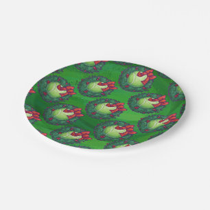 Tennis Ball Christmas Wreath Pattern on Green Paper Plates